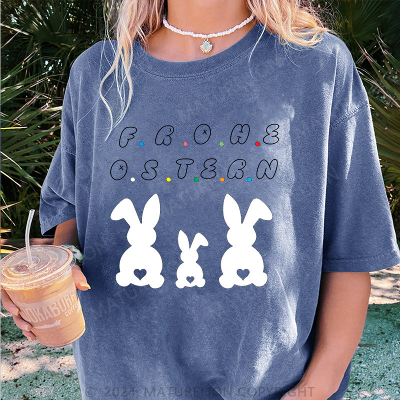 Maturelion Frohe Ostern Hasen Damen Gewaschene Vintage T-Shirt
