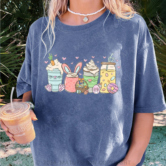 Maturelion Osterhase Getränke und Liebe Damen Gewaschene Vintage T-Shirt
