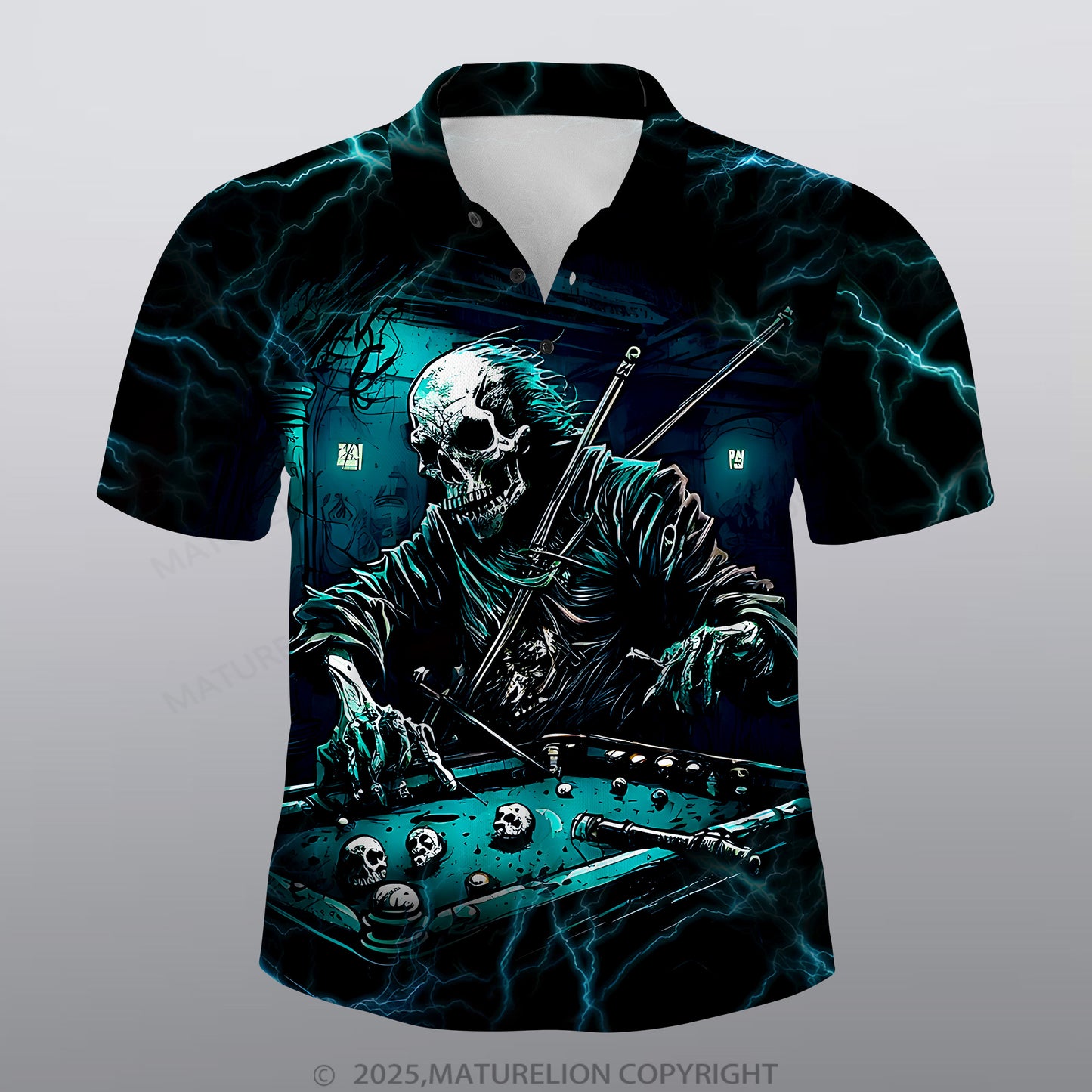 Maturelion Billard Männer Voll-Print Polo Shirt