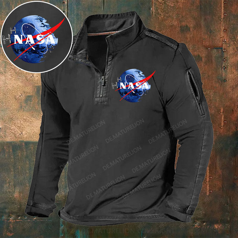 Todesstern NASA inspiriert Stehkragen Reißverschluss Polo Shirt
