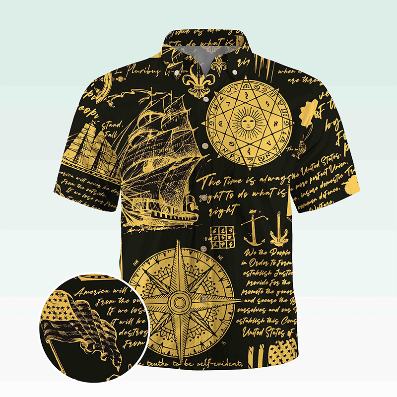 Maturelion Hawaiian Shirt Helloice Steampunk Kompass in Gold Hawaiian Shirt