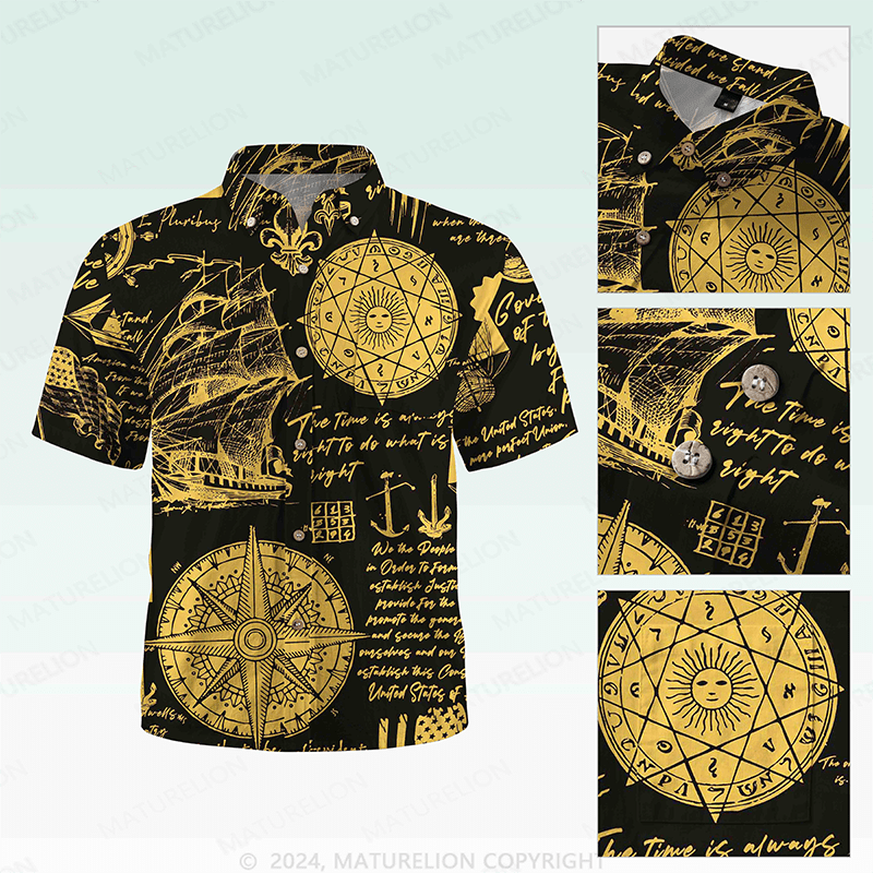 Maturelion Hawaiian Shirt Helloice Steampunk Kompass in Gold Hawaiian Shirt