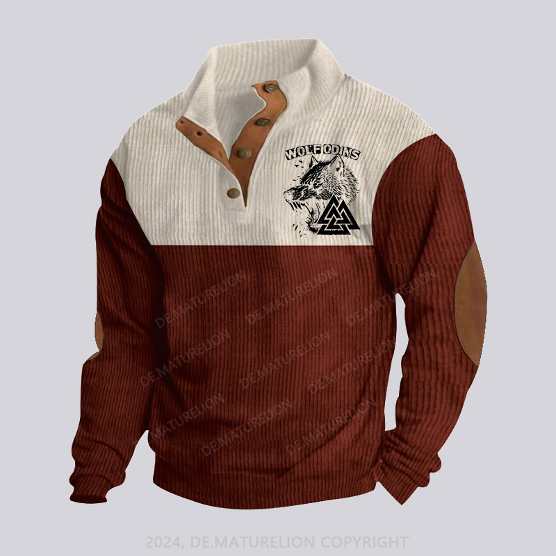 Maturelion Wolf Odins Männer Stehkragen Knopf Polo Shirt