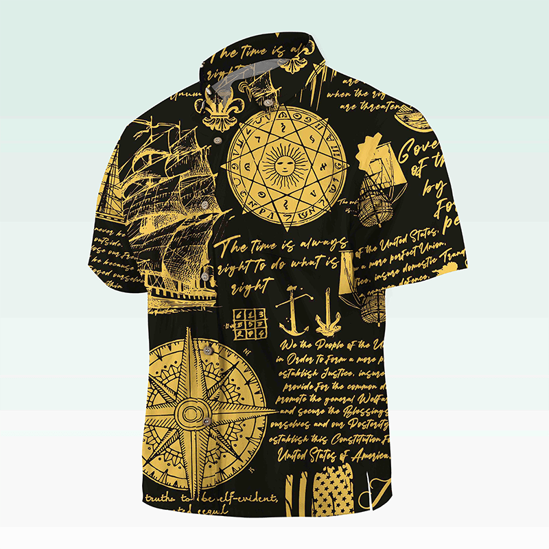 Maturelion Hawaiian Shirt Helloice Steampunk Kompass in Gold Hawaiian Shirt