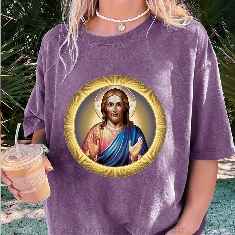 Maturelion Christus Damen Gewaschene Vintage T-Shirt