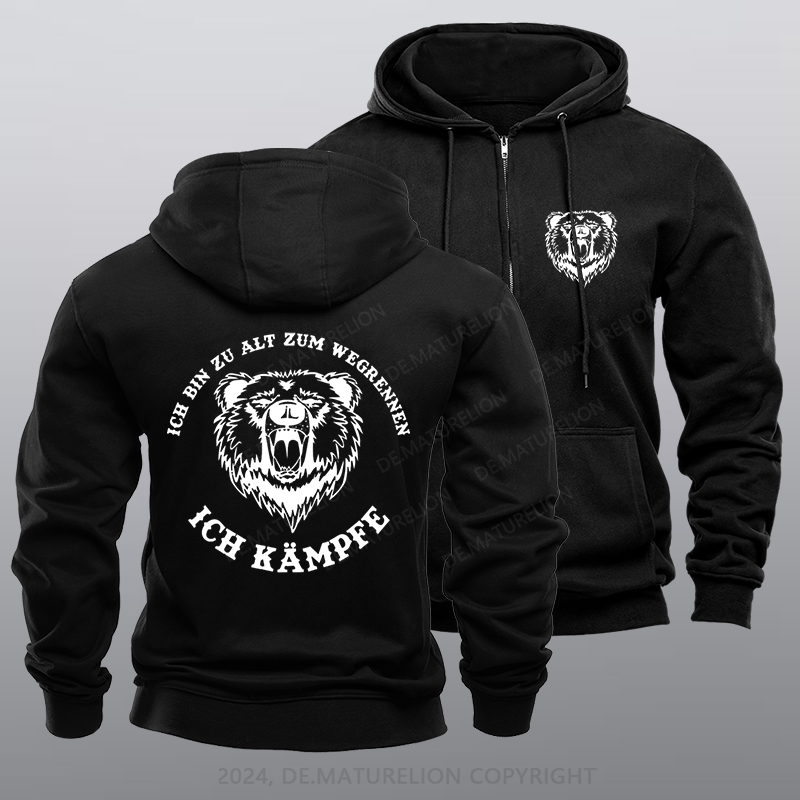 Maturelion Ich bin zu alt zum wegrennen Ich kämpfe! Böser Alter Mann Reißverschluss Hoodie