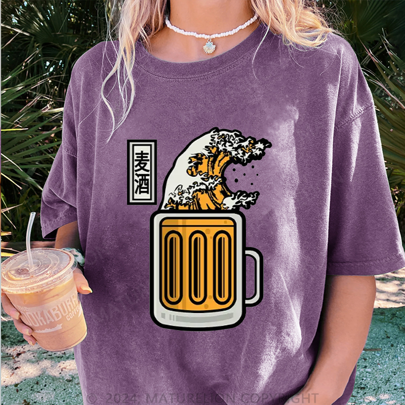 Maturelion Japanisches Bier Damen Gewaschene Vintage T-Shirt