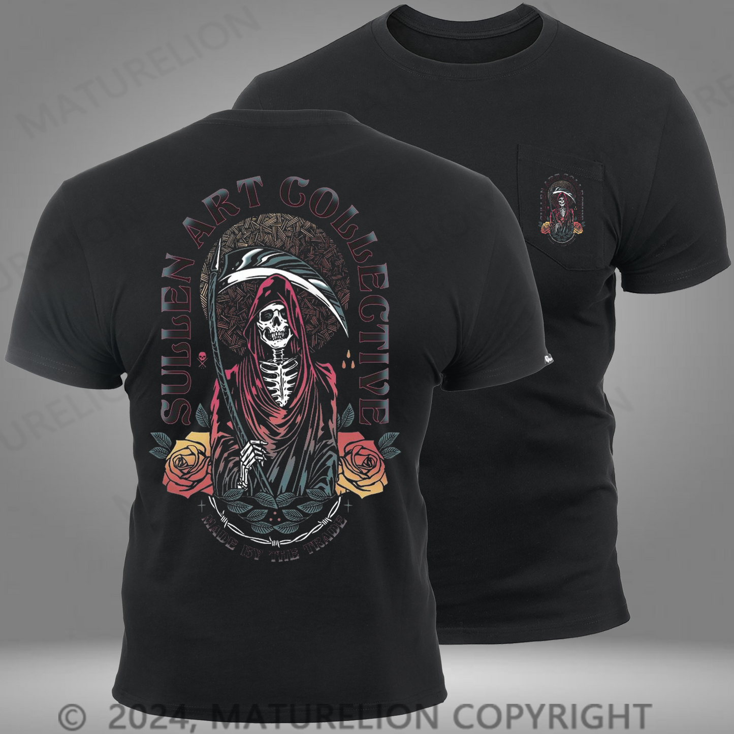 Maturelion Torwächter Tag der Toten Reaper Tattoo Tasche T-Shirt