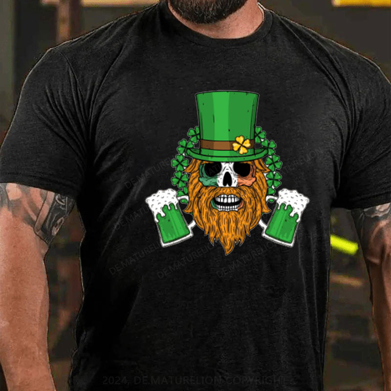 St. Patricks Tag Kleeblatt Skeleton Bier T-Shirt