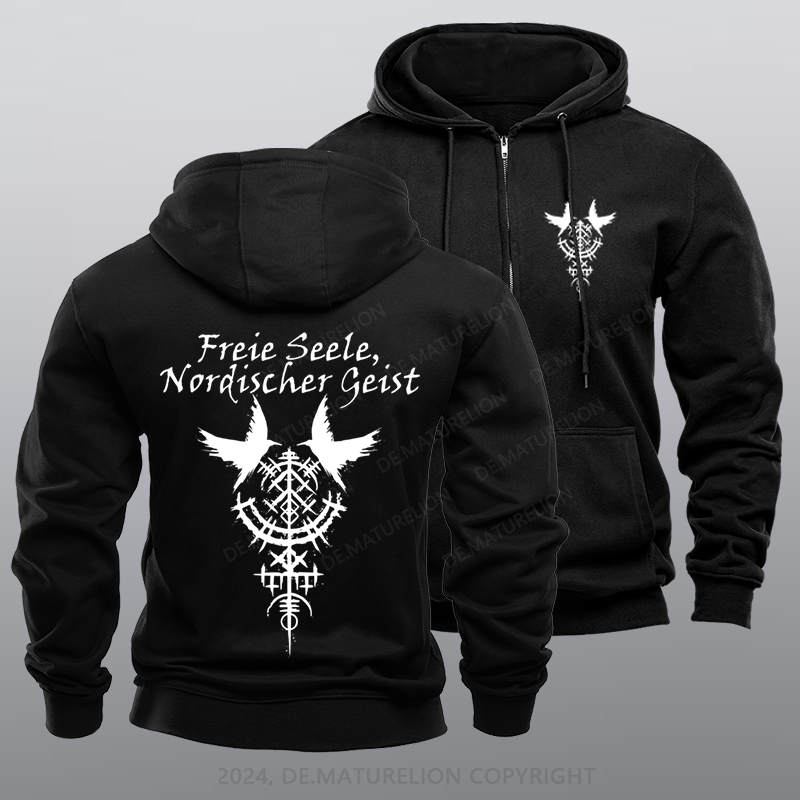 Maturelion Freie Seele Reißverschluss Hoodie