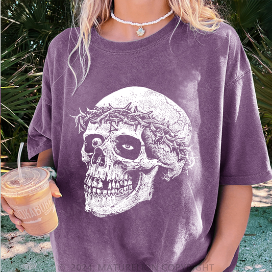 Maturelion Christus Skeleton Damen Gewaschene Vintage T-Shirt