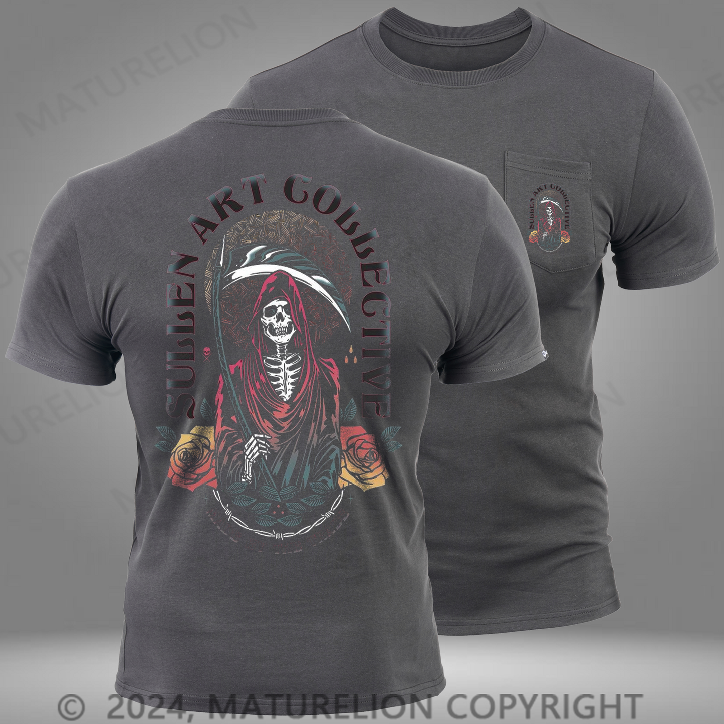 Maturelion Torwächter Tag der Toten Reaper Tattoo Tasche T-Shirt