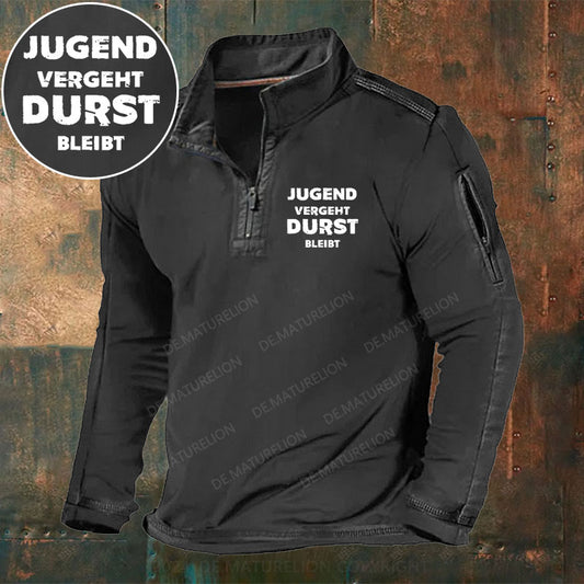 Jugend Vergeht Durst Bleibt Stehkragen Reißverschluss Polo Shirt