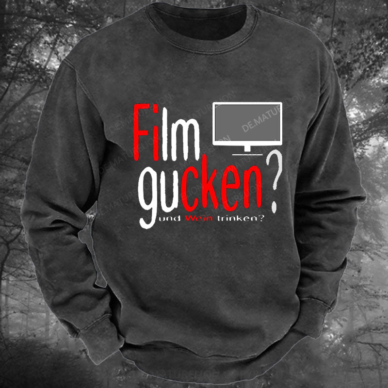 Film gucken ficken Wein trinken Gewaschenes Sweatshirt