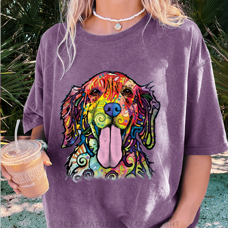 Maturelion Bunter Hund Damen Gewaschene Vintage T-Shirt