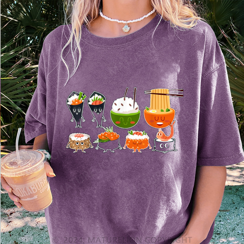 Maturelion Sushi und Ramen Damen Gewaschene Vintage T-Shirt