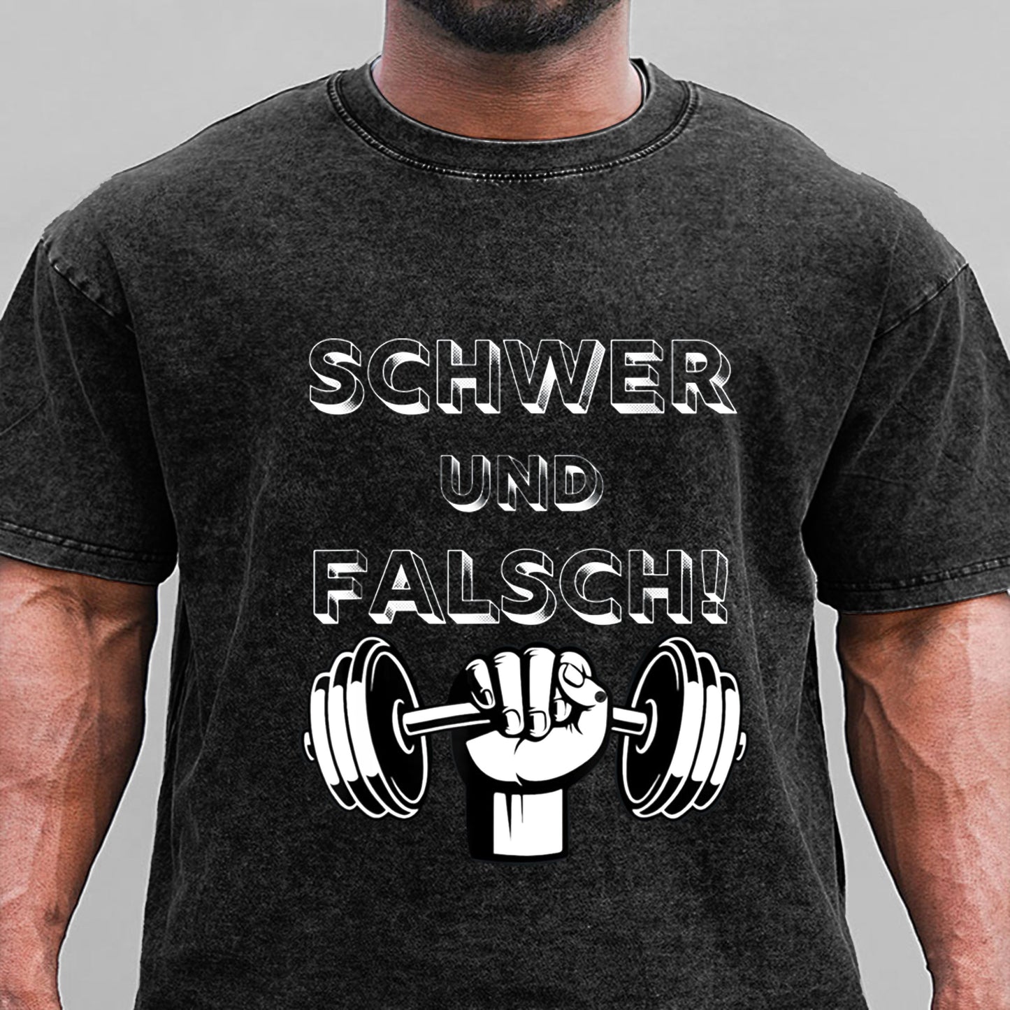 Schwer und Falsch Bodybuilding Gym Fitness Gewaschene Vintage T-Shirt