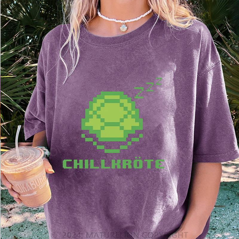 Maturelion Chillkröte Damen Gewaschene Vintage T-Shirt