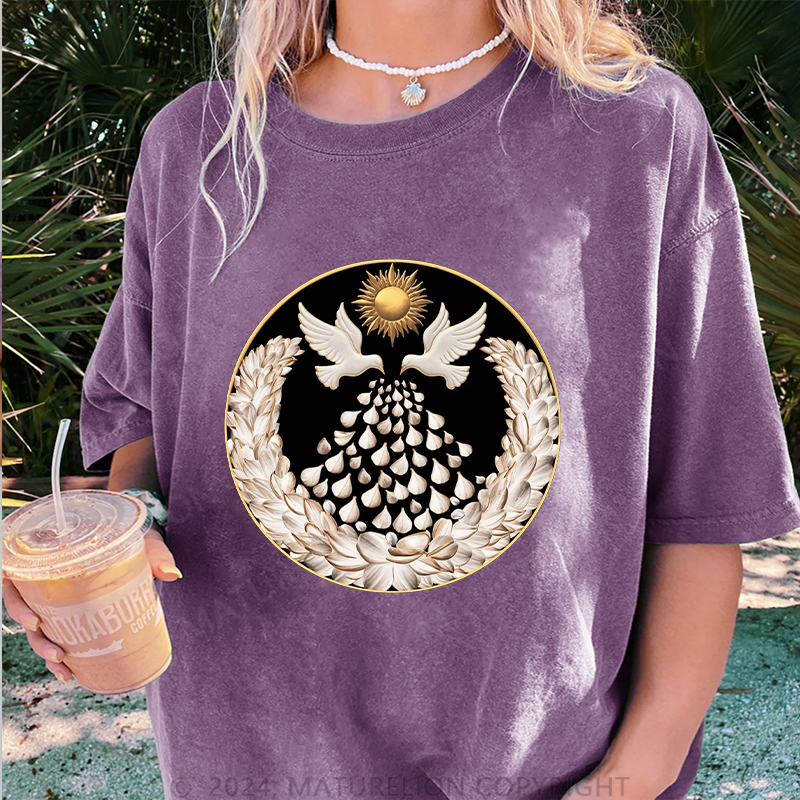 Maturelion Friedenstaube Damen Gewaschene Vintage T-Shirt