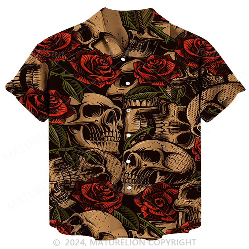 Jugendmode Totenkopf Rose Strand Casual Hawaiian Shirt