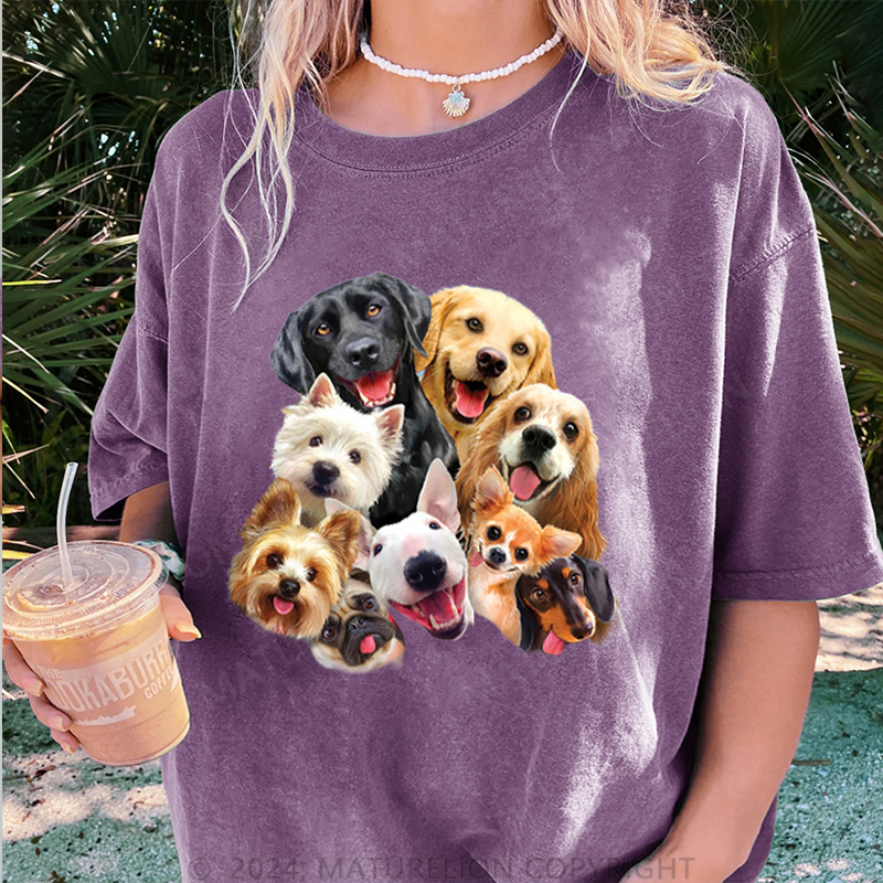 Maturelion Süße Hunde Damen Gewaschene Vintage T-Shirt