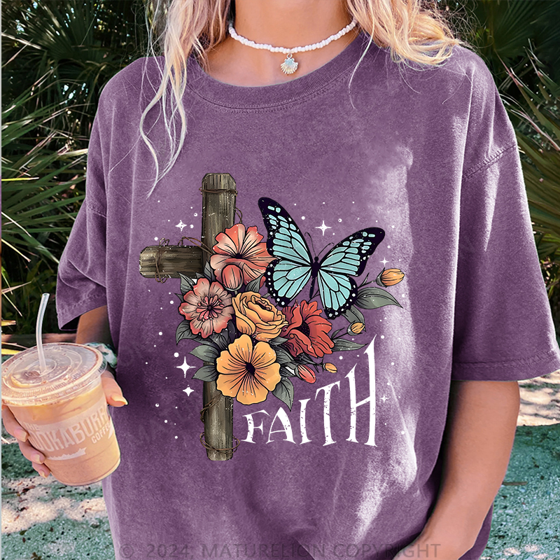 Maturelion Glaube Damen Gewaschene Vintage T-Shirt