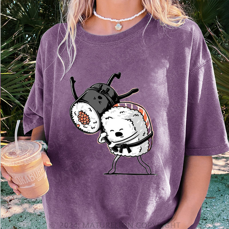 Maturelion Sushi Damen Gewaschene Vintage T-Shirt
