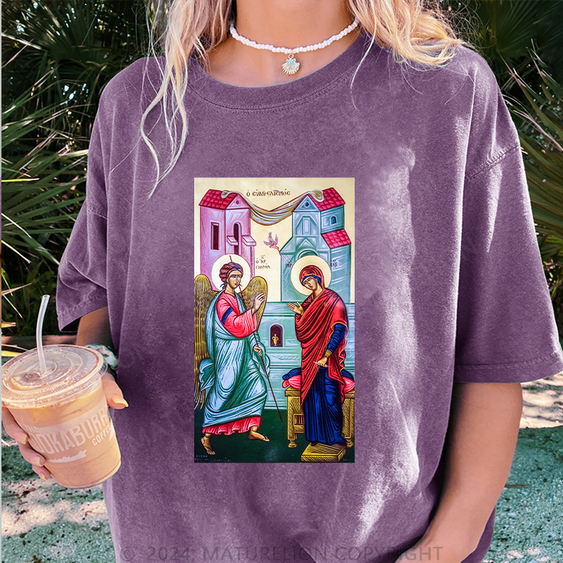 Maturelion Christus Damen Gewaschene Vintage T-Shirt