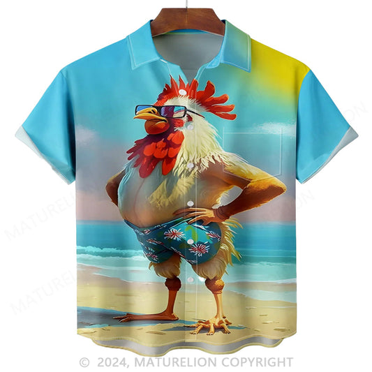 Feuchtigkeitsableitende Brusttasche im Ombre Beach Chicken Design Hawaiian Shirt