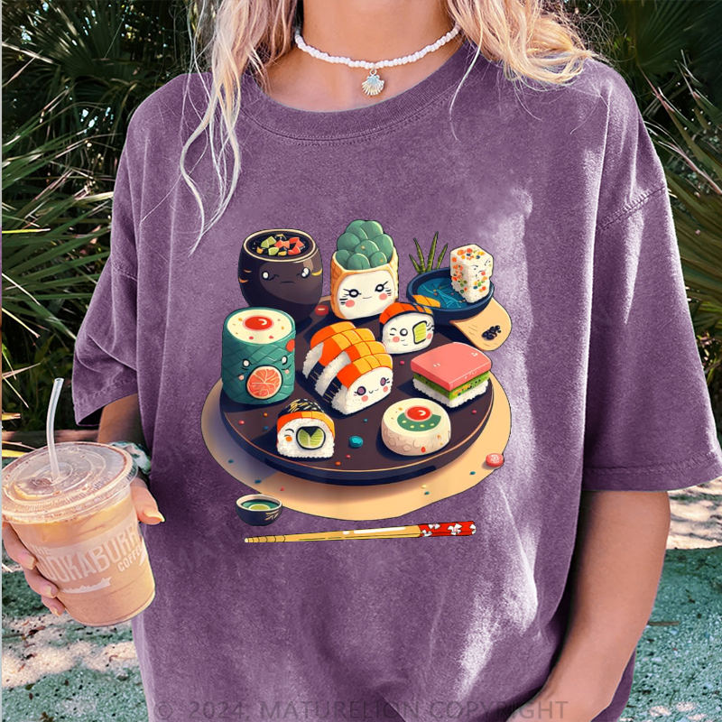Maturelion Sushi Damen Gewaschene Vintage T-Shirt
