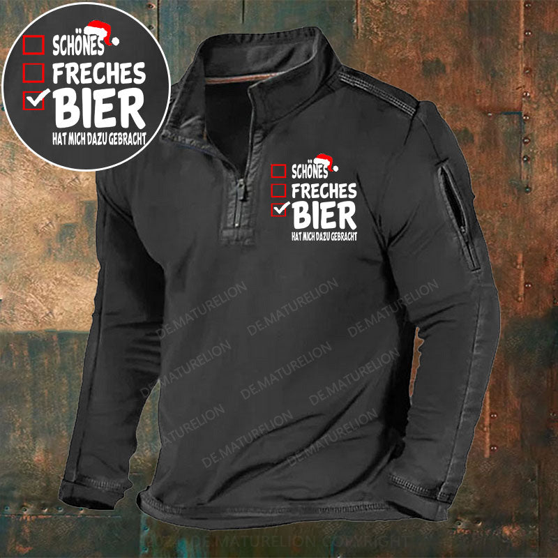 Schönes Freches Bier hat mich dazu gebracht Stehkragen Reißverschluss Polo Shirt