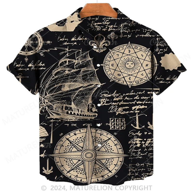 Segelboot Kompass Marine 3d Druck Retro Hawaiian Shirt