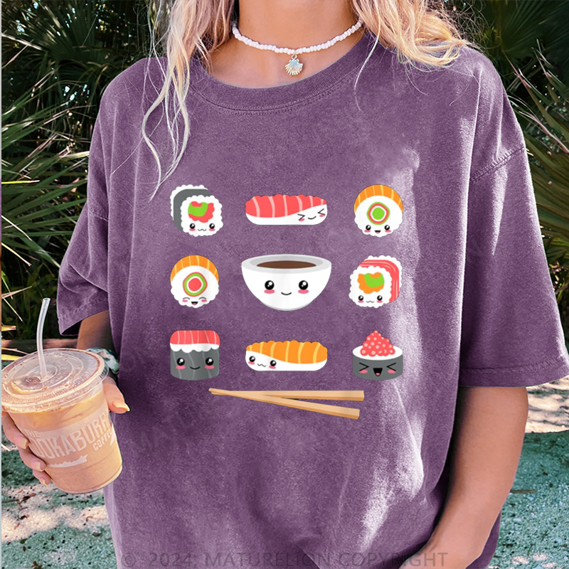 Maturelion Schöne Sushi Damen Gewaschene Vintage T-Shirt