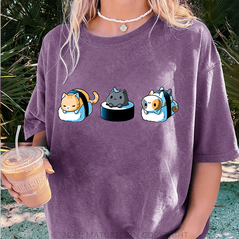 Maturelion Schönes Sushi Damen Gewaschene Vintage T-Shirt