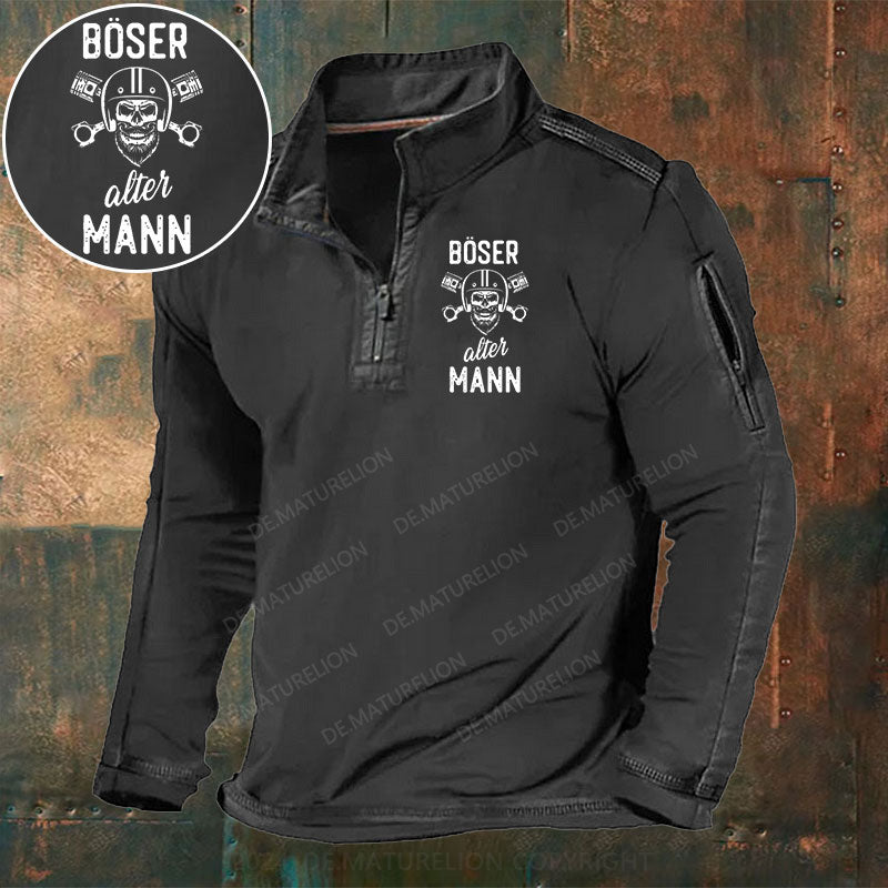 Böser alter Mann Stehkragen Reißverschluss Polo Shirt