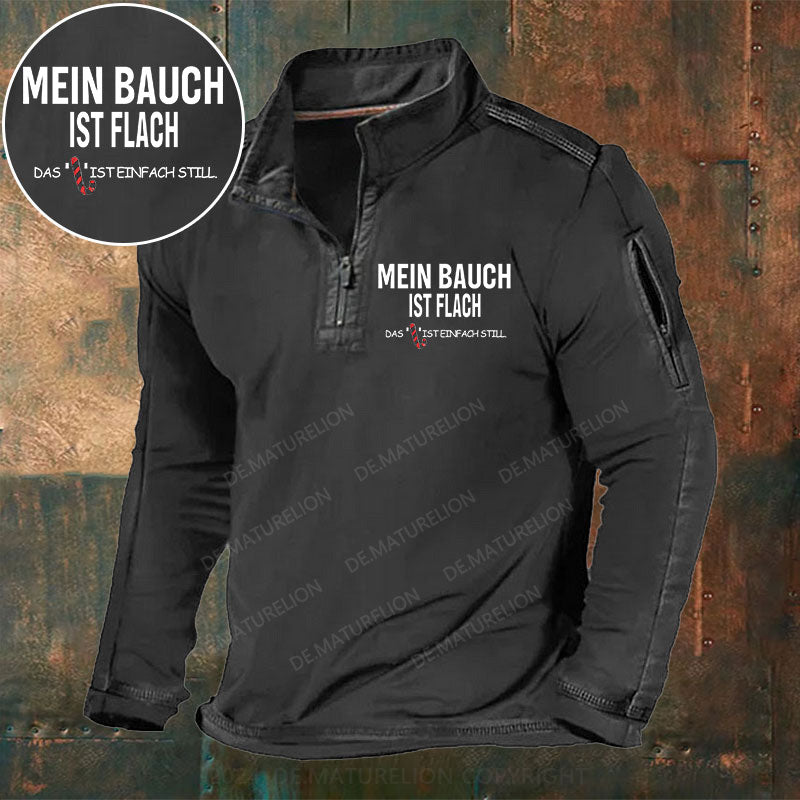 Mein Bauch ist flach. Das L ist einfach still Stehkragen Reißverschluss Polo Shirt