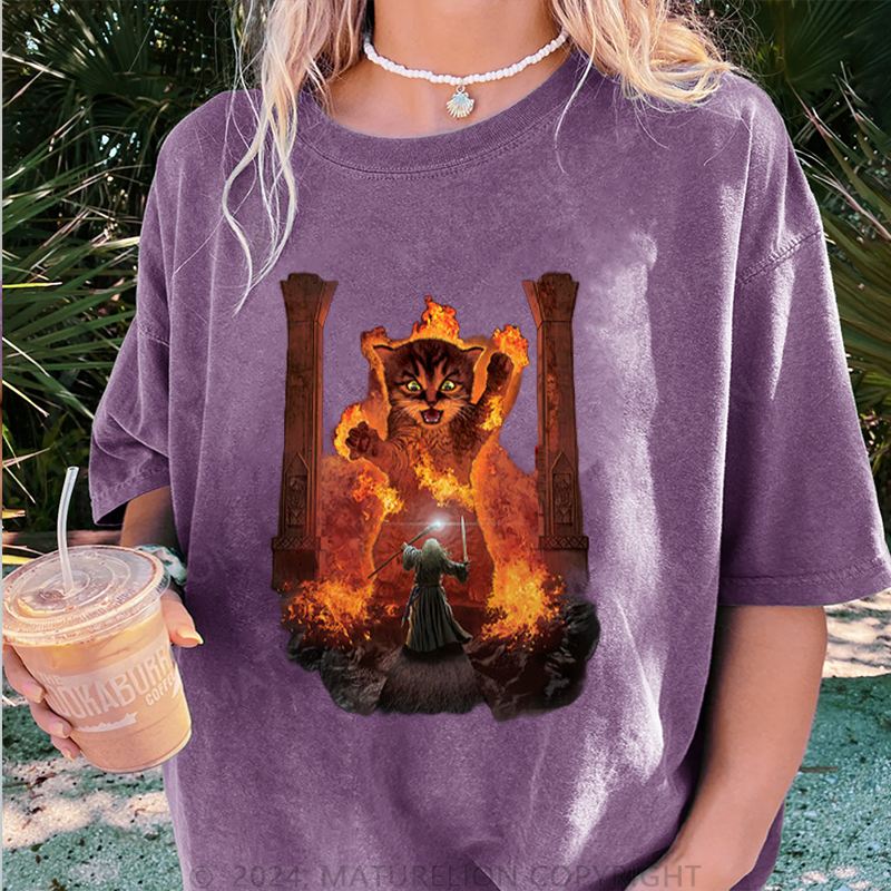 Maturelion Wütende Katze Damen Gewaschene Vintage T-Shirt