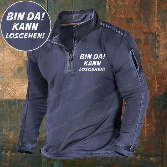 Bin Da Kann Losgehen Stehkragen Reißverschluss Polo Shirt