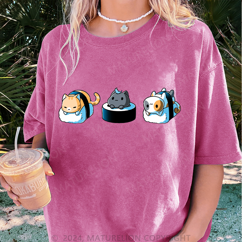 Maturelion Schönes Sushi Damen Gewaschene Vintage T-Shirt
