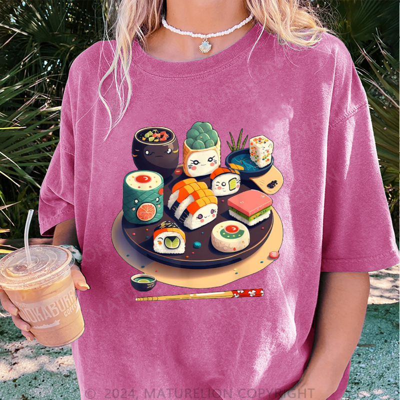 Maturelion Sushi Damen Gewaschene Vintage T-Shirt