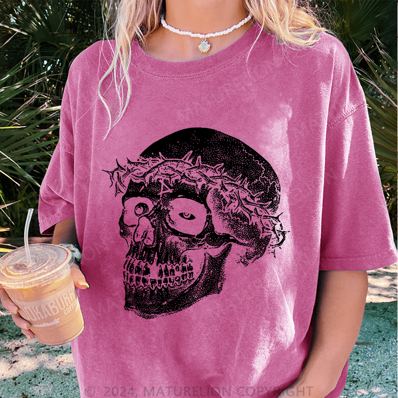 Maturelion Christus Skeleton Damen Gewaschene Vintage T-Shirt