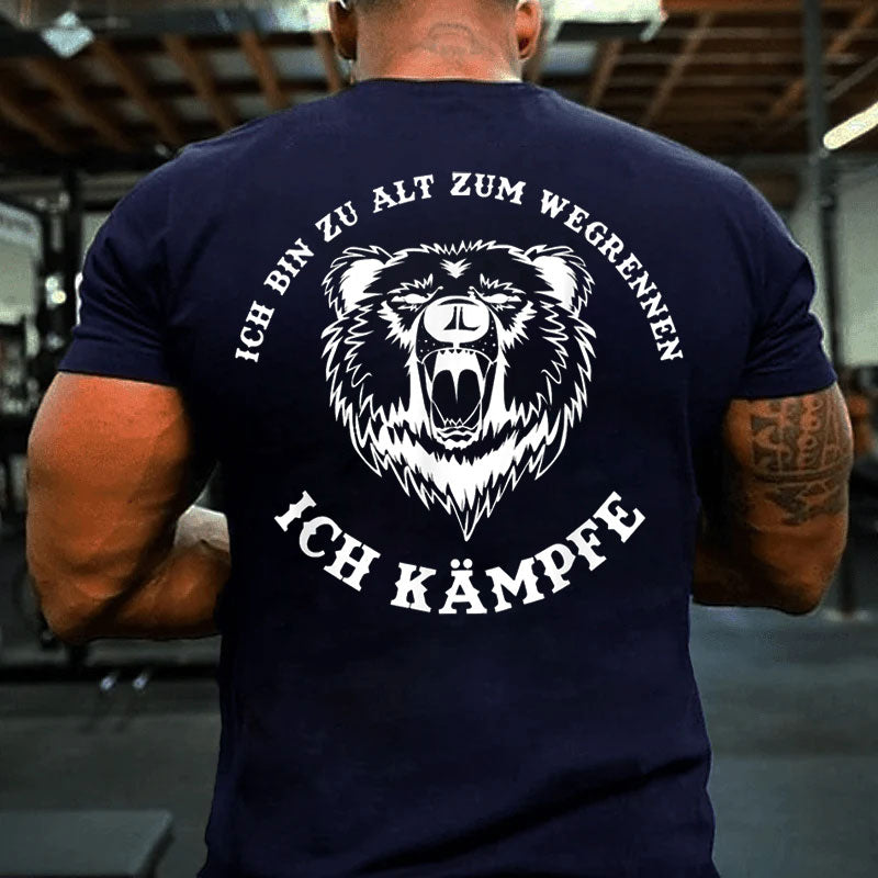 Ich bin zu alt zum wegrennen Ich kämpfe! Böser Alter Mann T-Shirt