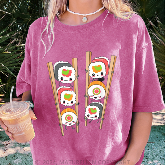 Maturelion Schöne Sushi Damen Gewaschene Vintage T-Shirt