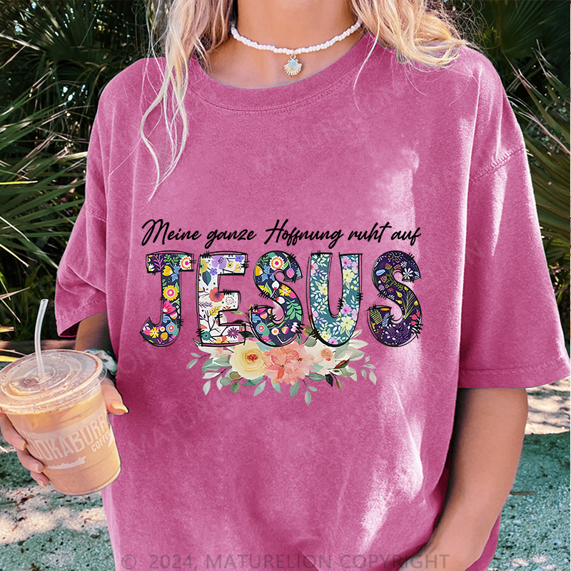 Maturelion Jesus Damen Gewaschene Vintage T-Shirt