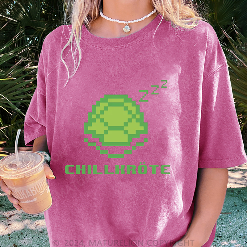 Maturelion Chillkröte Damen Gewaschene Vintage T-Shirt