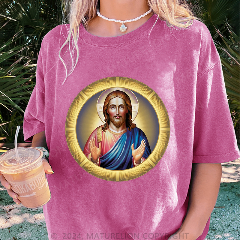 Maturelion Christus Damen Gewaschene Vintage T-Shirt