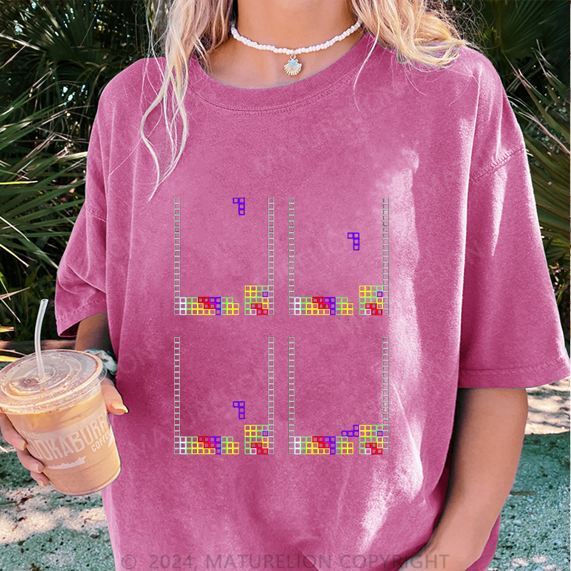 Maturelion Tetris Damen Gewaschene Vintage T-Shirt