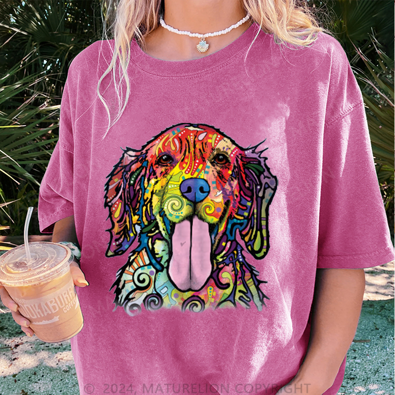 Maturelion Bunter Hund Damen Gewaschene Vintage T-Shirt