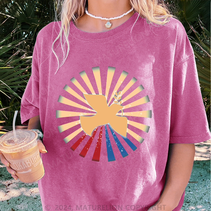 Maturelion Friedenstaube Damen Gewaschene Vintage T-Shirt