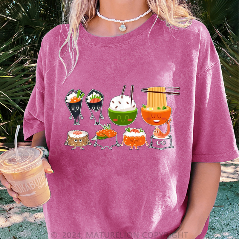 Maturelion Sushi und Ramen Damen Gewaschene Vintage T-Shirt